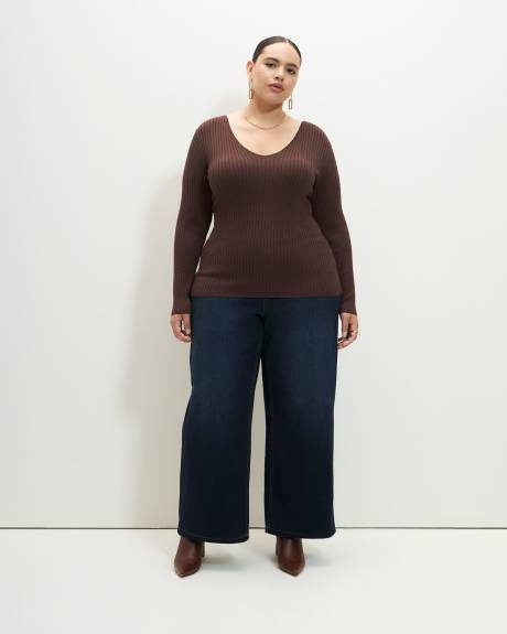 Ribbed Lace-Up Back Sweater - Addition Elle