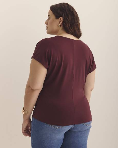 Overlap-Front Knit Top with Shirring at Side