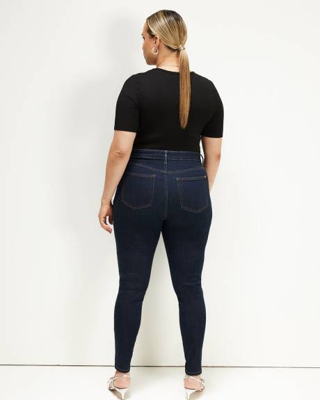 Black Textured Elbow-Sleeve Deep V-Neck Tee - Addition Elle