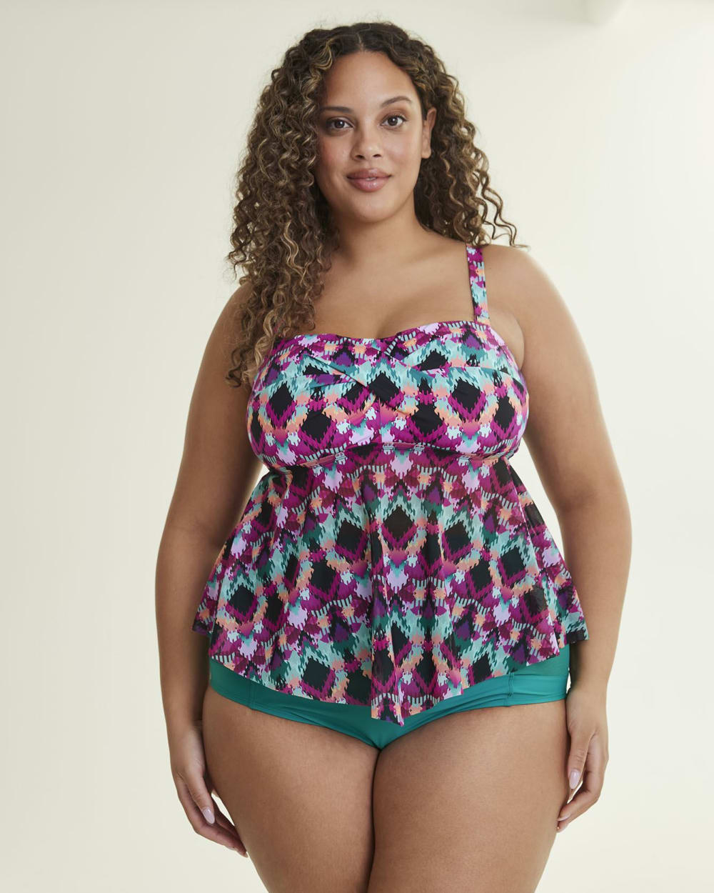 Printed Twisted Bandeau Tankini Top