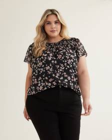 Floral Long Blouse with Smocked Neckline