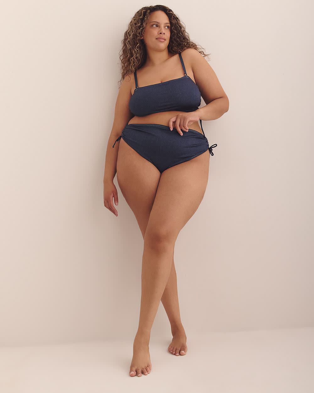 Culotte de maillot bleu foncé taille haute Luna avec cordons de serrage - Nana The Brand