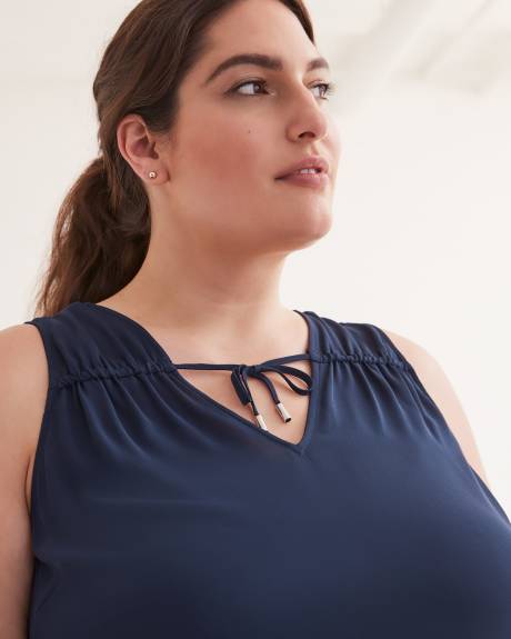 Blouse tunique sans manches à encolure en V, tissu responsable