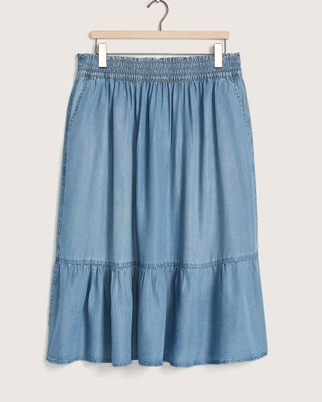 Jupe midi étagée en sergé, délavage clair - d/C JEANS