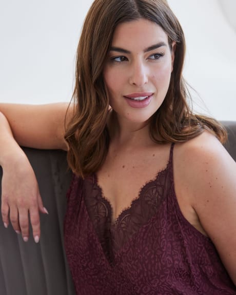 Boudoir Satin Cheetah Jacquard Nighty with Lace - Déesse Collection
