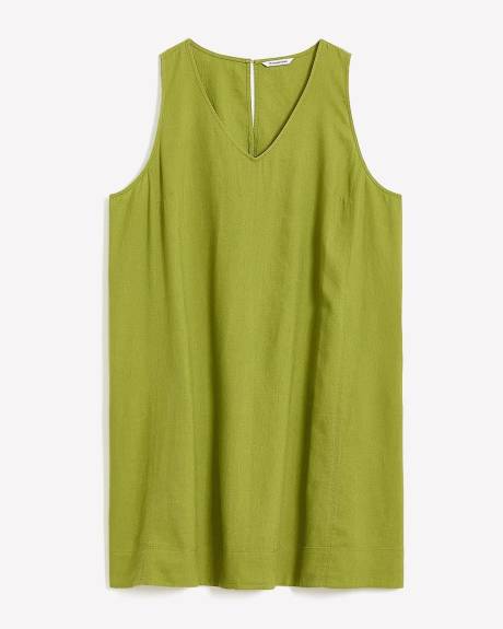 Linen Blend V-Neck A-Line Dress