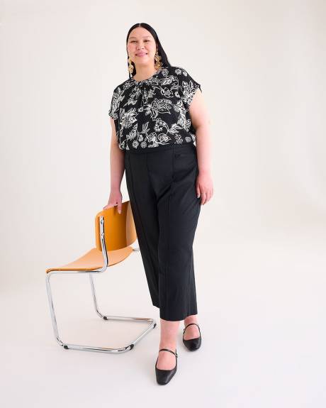Linen Blend Wide-Leg Cropped Pant