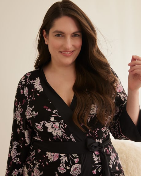 Printed Kimono Robe with Satin Details - Déesse Collection