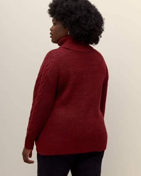 Responsible, Cowl-Neck Sweater with Cable Knit Sleeves