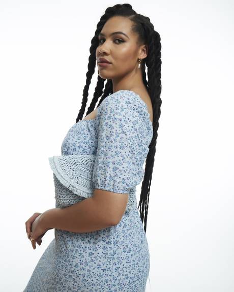 Floral Woven Tiered Midi Dress with Laced-Up Back - Addition Elle