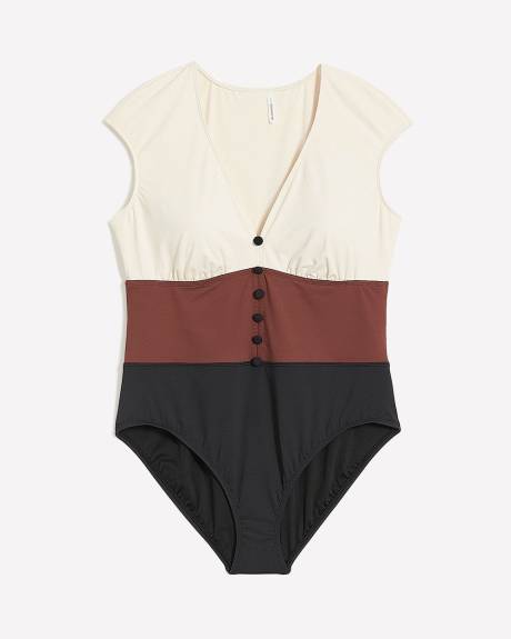 Cap-Sleeve Colourblock One-Piece Swim Suit - Bleu by Rod Beattie