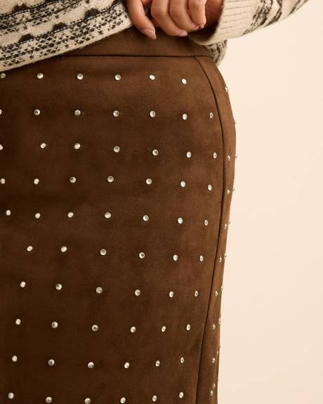 Mini jupe en faux suède marron avec pierres scintillantes
