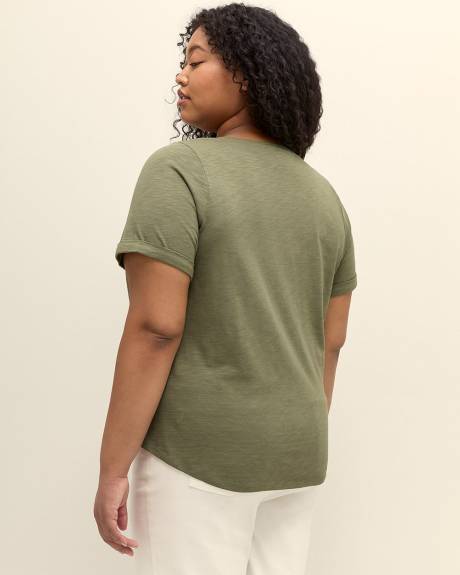 Short-Sleeve Henley Knit Top