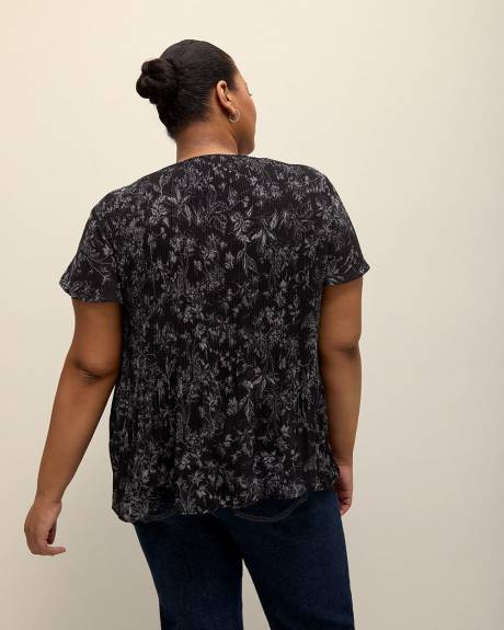 Responsible, Pleated V-Neck Blouse with Short Flutter Sleeves