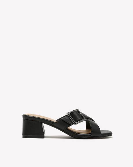 Extra Wide Width, Criss-Cross Buckle Block Heel Sandal