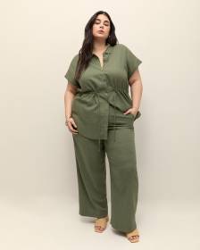 Linen Blend Wide Leg Pant