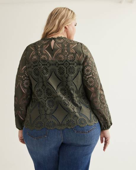 Crochet Blouse with Long Balloon Sleeves