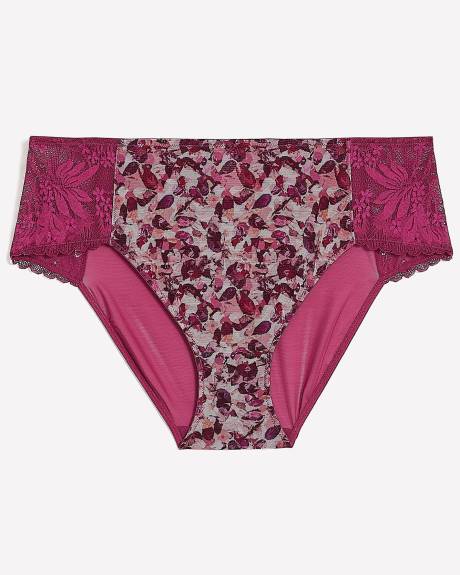 High-Cut Printed Mesh Brief with Lace - Déesse Collection
