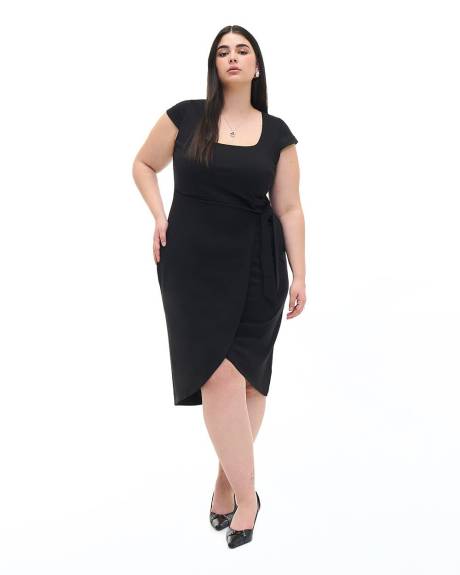 Fitted Midi Dress with Cap Sleeves and Knot - Addition Elle