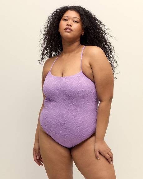 Textured Lavender Square Neck One-Piece Swimsuit