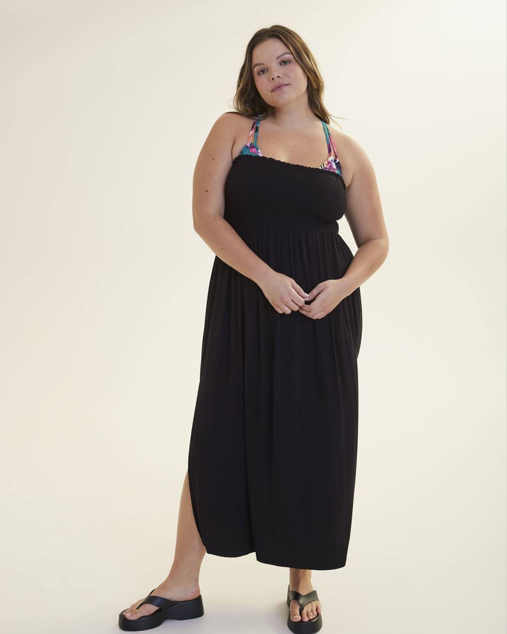 Maxi Cover-Up Swim Dress with Smocked Top