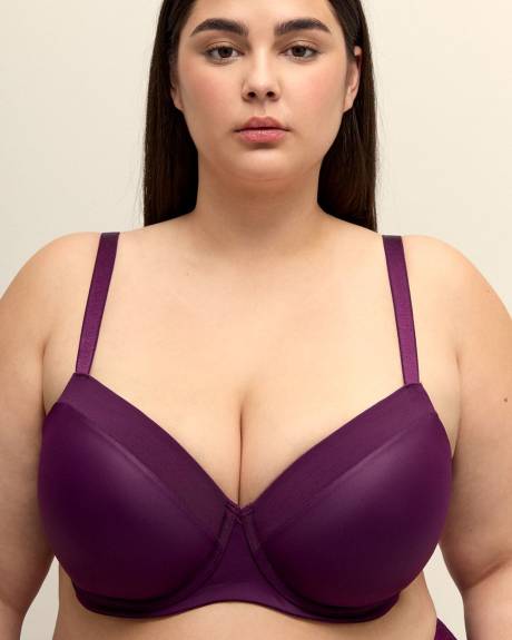 Underwire Purple Balconette Bra with Mesh Trim - Déesse Collection