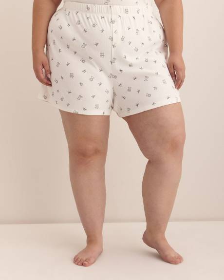 White Teddy-Print Pointelle Boxer with Lace Trim - ti Voglio