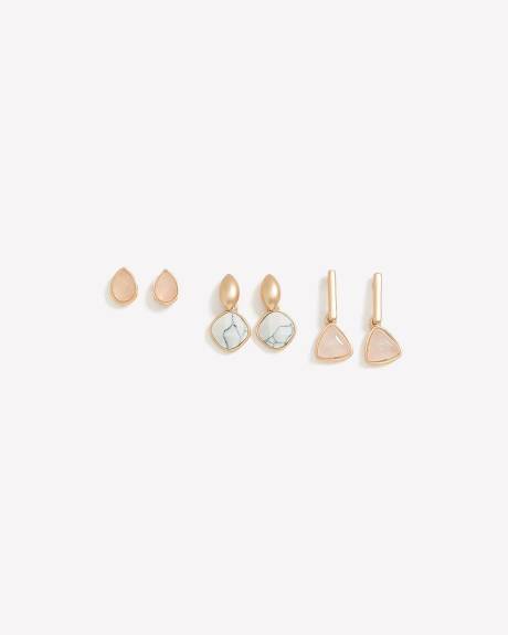 Mini boucles d'oreilles assorties avec pierres, ens. de 3