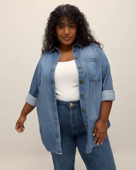 Denim Buttoned Down Tunic Shirt