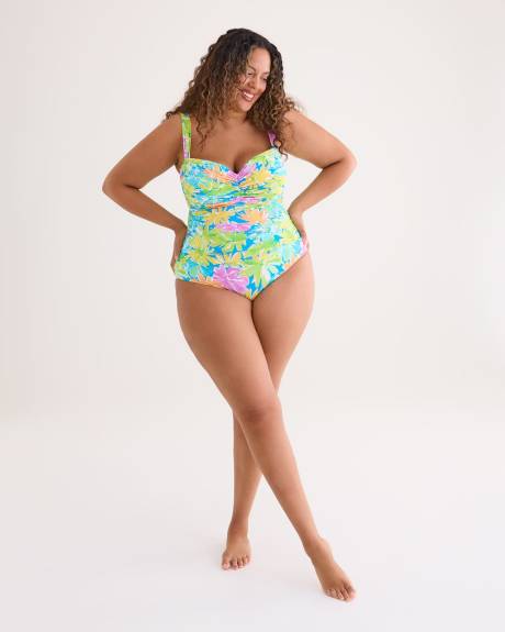 Shirred Bandeau Mio One-Piece Bathing Suit with Underwires - Bleu by Rod Beattie