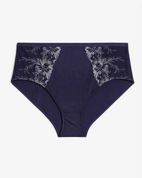 Blue Full Brief with Floral Lace at Front Sides - Déesse Collection