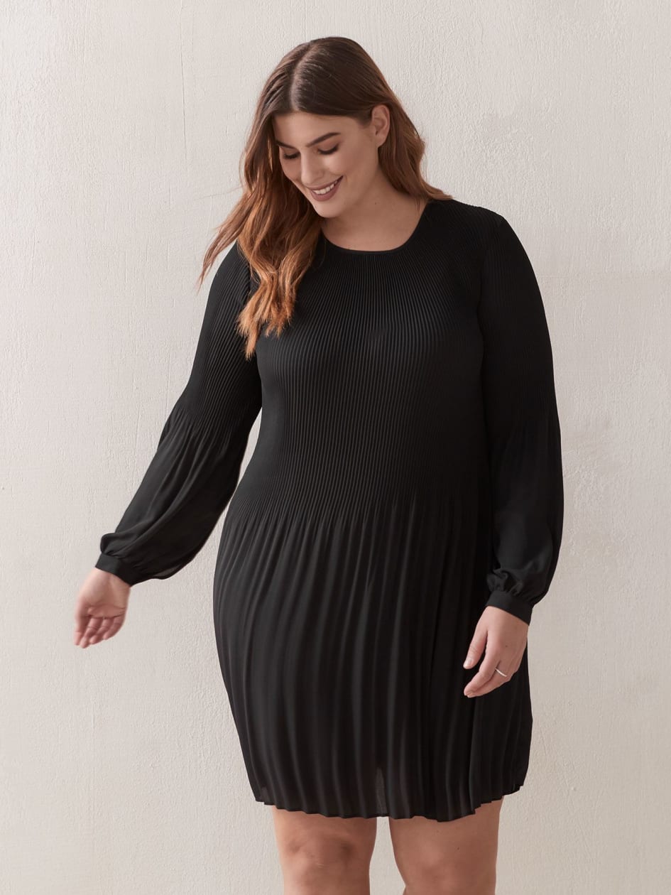 Woven Swing Dress With Cuffed Sleeves, Solid Colour Addition Elle Penningtons