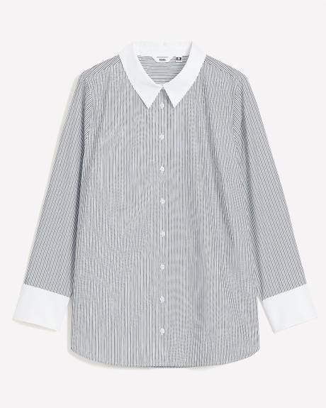 Striped Blue Buttoned-Down Poplin Shirt