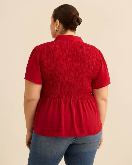 Responsible, Smocking Fit and Flare Blouse with Shirt Collar
