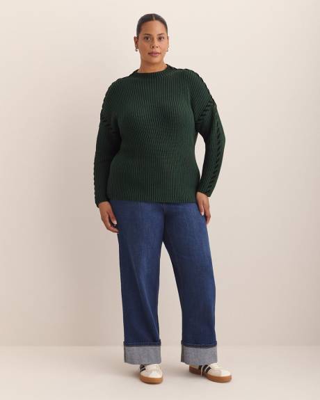 Cotton-Blend Funnel Neck Sweater with Whip Stitch