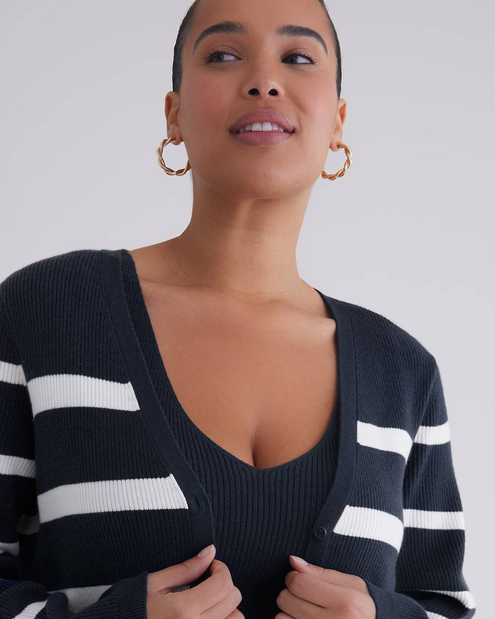 Buttoned Down Striped Ribbed Cardigan Penningtons