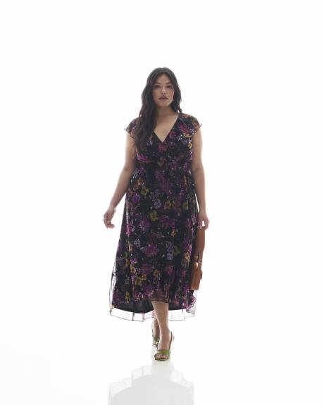 Floral Ruffled Mesh Midi Dress - Addition Elle