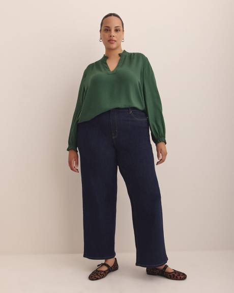 Responsible, Long-Sleeve Mao Split Neck Blouse