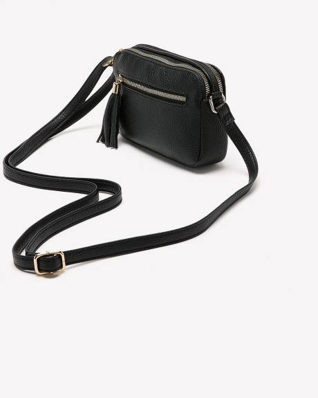 Black Double-Zip Pebble Crossbody Bag