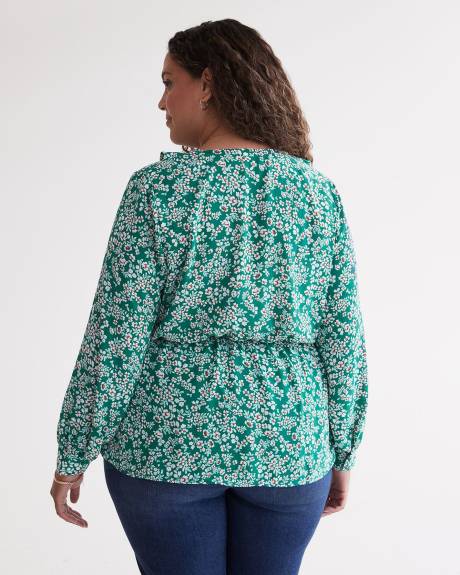 Floral Ruffled Faux-Wrap Blouse