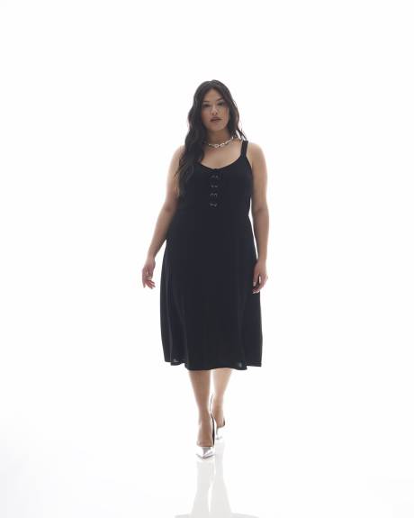 Black Sleeveless Midi Dress with Lace-up Front - Addition Elle