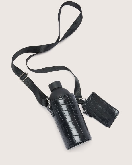 Black Croco Bottle Bag with Mini Zip Pouch Penningtons