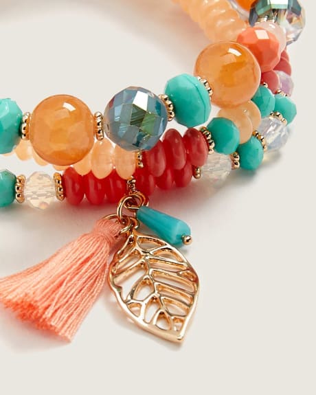 Multi-Bead Stretch Bracelets With Tassels, Set of 3 - In Every Story