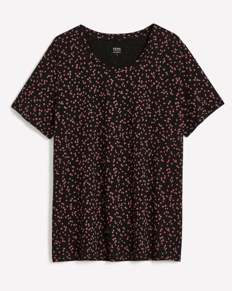 Boyfriend-Fit Short-Sleeve Scooped Neck Tee with Screenprint