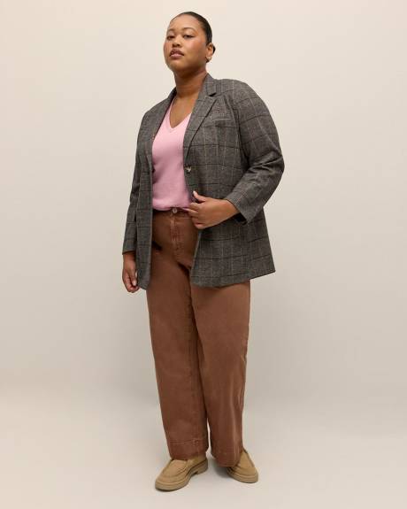 Chevron Single-Breasted Blazer with Notch Collar