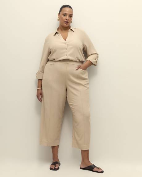 Pantalon court à jambe large en mélange de lin