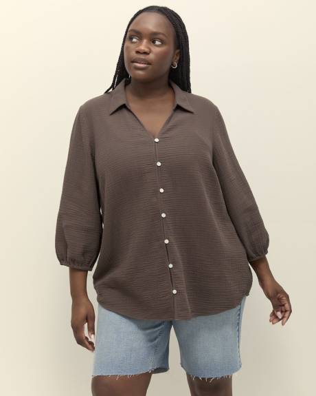 Buttoned Down Shirt with 3/4 Balloon Sleeves