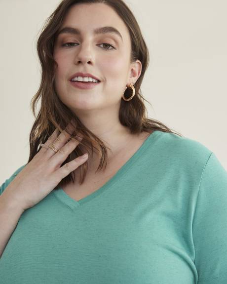 Linen Blend V-Neck Long T-Shirt