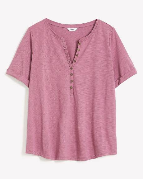 Short-Sleeve Henley Knit Top