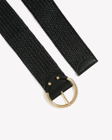 Black Braided Stretch Belt with Circle Buckle